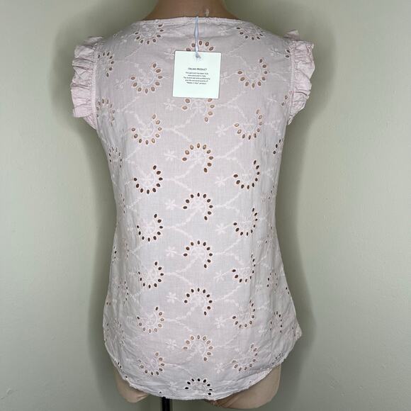 Valentina Naldi Top Womens Size Small Cotton Pink Embroidered Eyelet Flutter New - Picture 3 of 10
